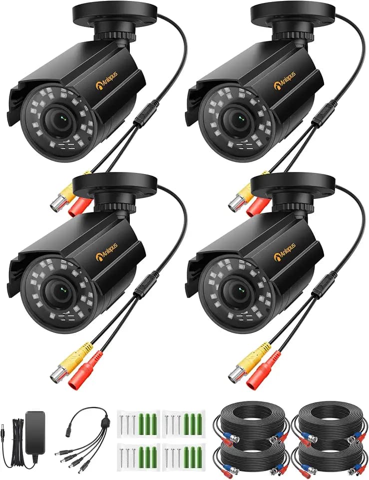 Anlapus 4-Pack 1080P Security Cameras for 2MP, 5MP, 4K Analog Surveillance DVR System, 80ft Night Vision, IP66 Weatherproof HD-TVI CCTV Bullet Camera for Indoor Outdoor