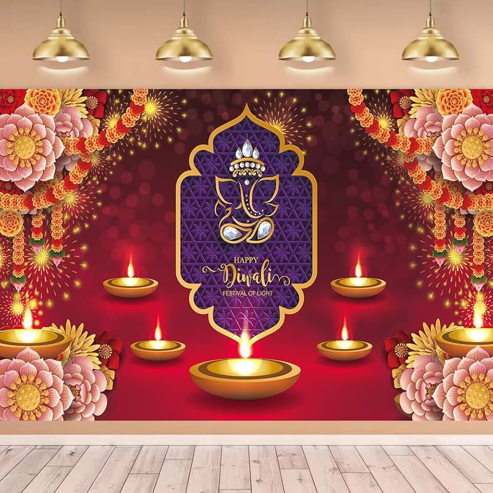 KYMY Happy Diwali Backdrop Festival Banner with 70.8X43.3inch, India Festival of Lights Backdrop, Diwali Party Supplier for Photography Background Party Decoration