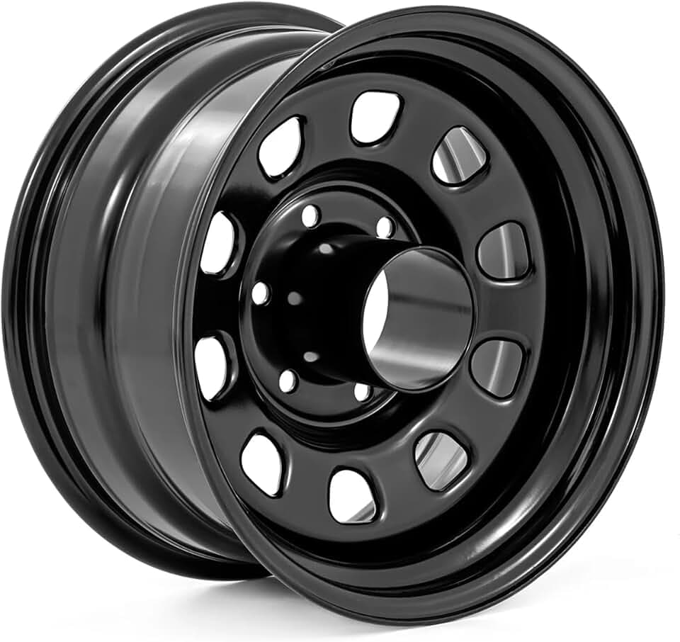 Rough Country Black Steel Wheel 15x8, 5x5 Bolt Pattern, 19mm Offset, 3.30" Bore - Gloss Black Off-Road Truck Wheel