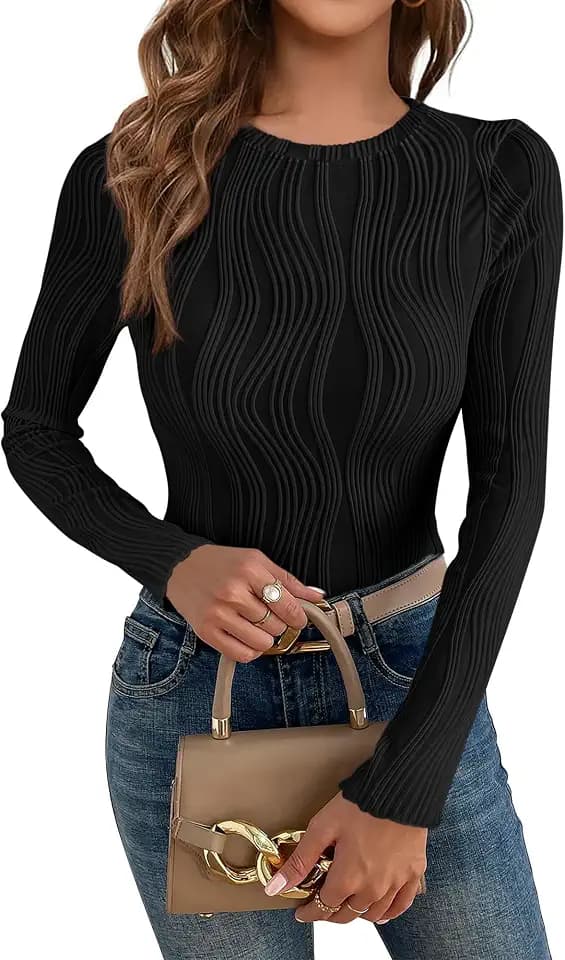 T-Shirt Damen Elegante Oberteile Elegant Basic Kurzarm Langarm