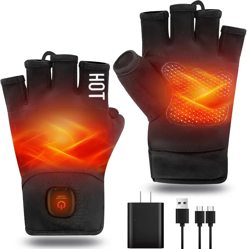 uncn Heated Gloves Fingerless for Women Man with 3.7V 3000mAh Battery Cordless Work Touchscreen Gloves for Winter Cold Weather Rechargeable Electric