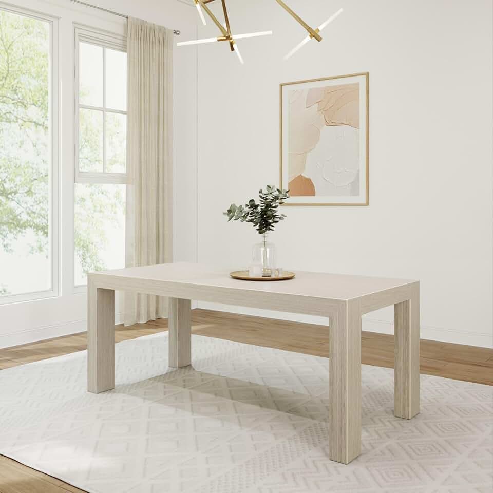 Plank+Beam Modern 72 Inch Dining Table, Rectangular, Seashell Wirebrush