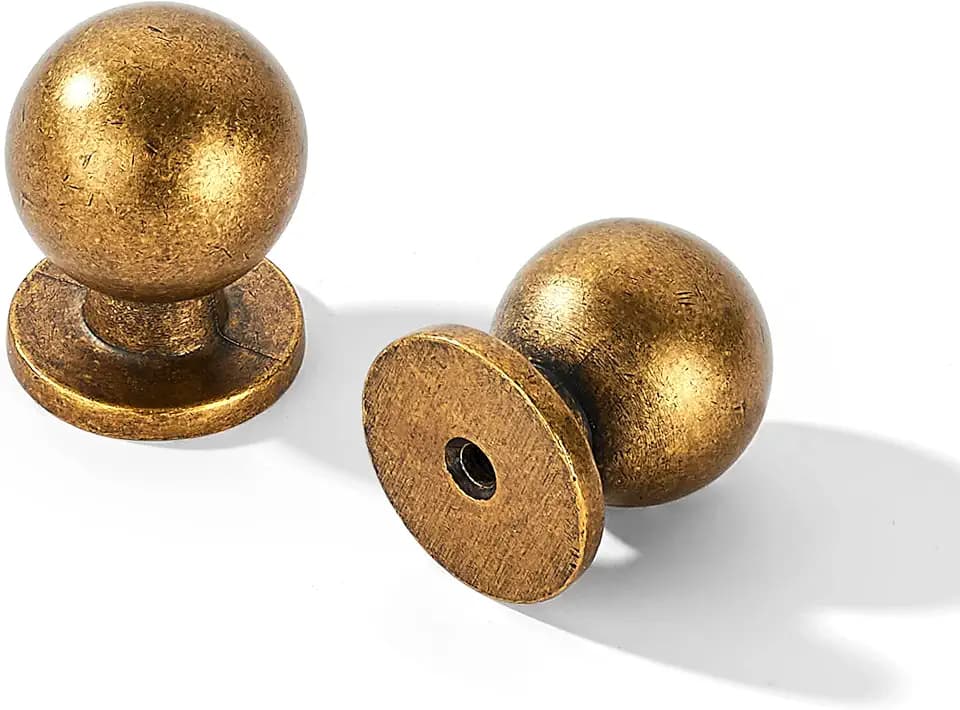 khtumeware 30 Pack 1 Inch (25mm) Diameter Round Solid Vintage Antique Brass Finish Kitchen Cabinet Knobs,Ball Cabinet knobs.