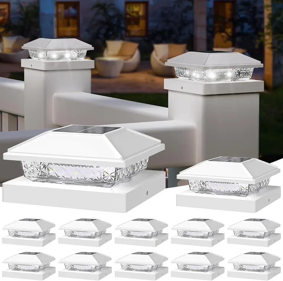NIORSUN Solar Post Cap Lights,4x4 Post Solar Light Cool White,White 12 Pack