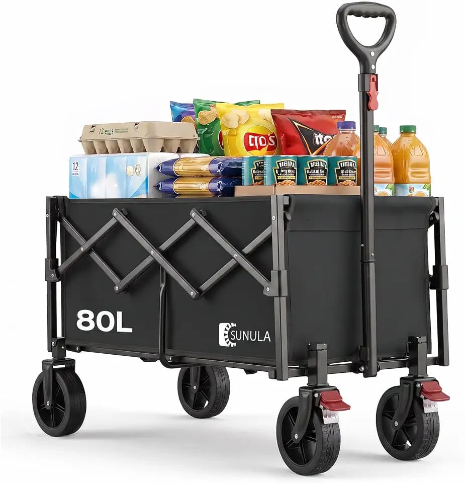 SUNULA Bollerwagen Faltbar Klein 80L, Handwagen Geländegängig mit Bremsen