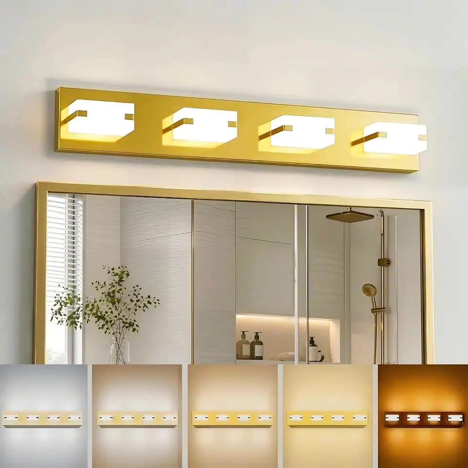 LED Gold Bathroom Light Fixtures, 4-Light 27W 5CCT Modern Vanity Lights