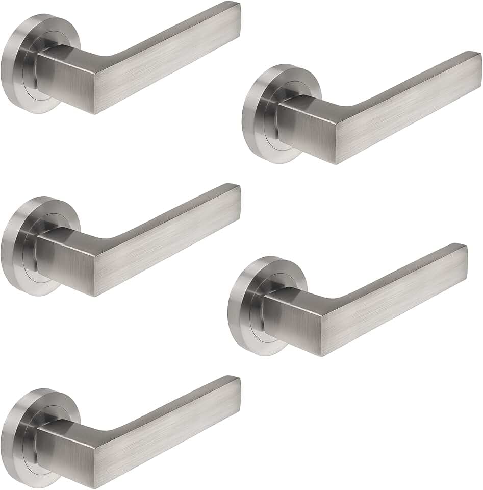 Emuca - Türgriffe für Innenttüren, 5 Türgriff-Set mit Rosetten für Zimmertüren D.50 mm, Aluminium, satiniertes Nickel.