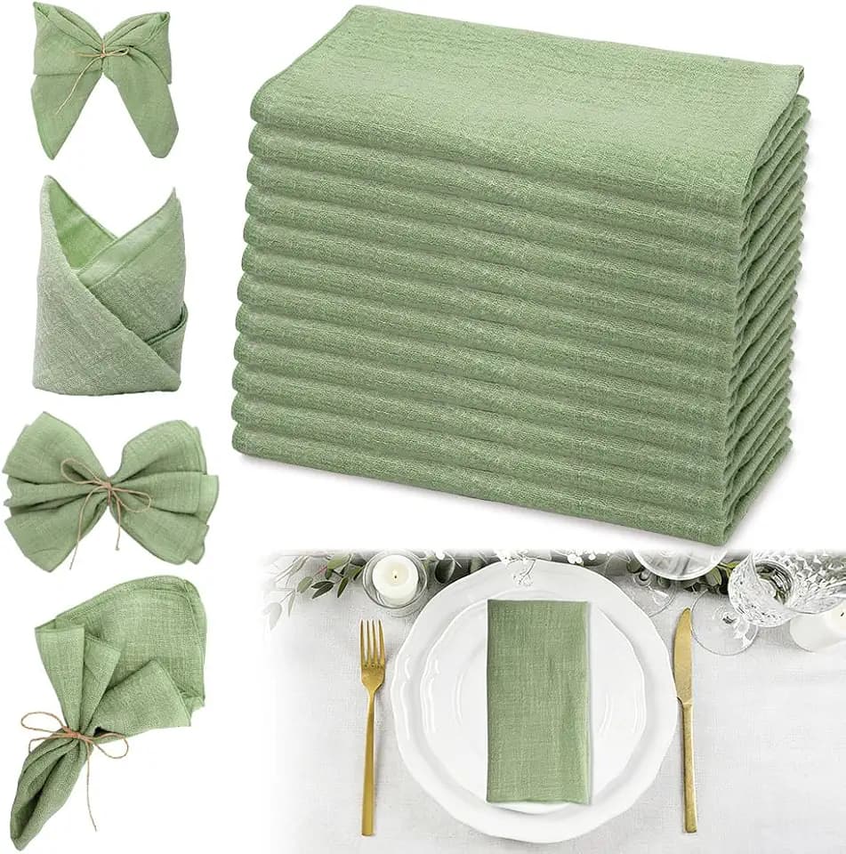 12er-Set Stoffservietten Baumwolle Musselin Servietten Stoff 42x42 cm Waschbare Tischservietten, Wiederverwendbare Baumwoll Stoffservietten Salbeigrün für Partys Hochzeit Geburtstag Cafe Restaurant