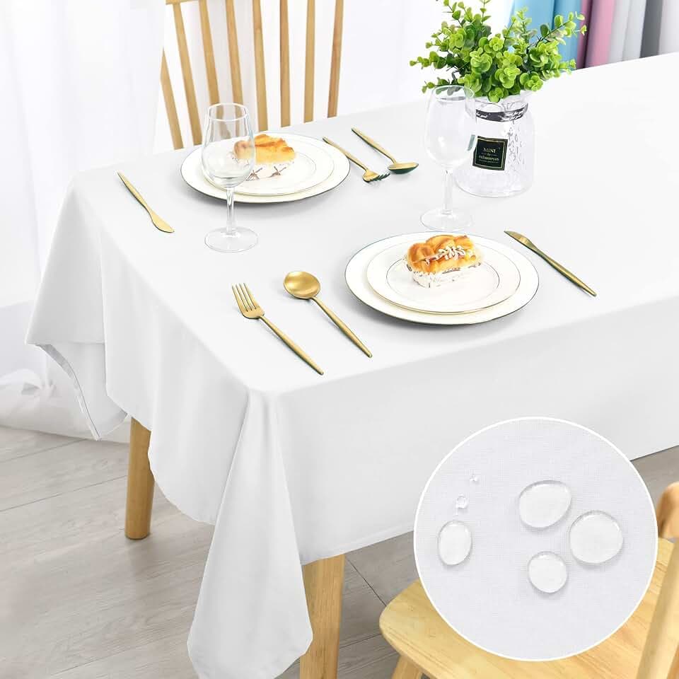 DWCN Weiß Tischdecke Weihnachten 140x280cm Fleckschutz Abwaschbar Waschbar