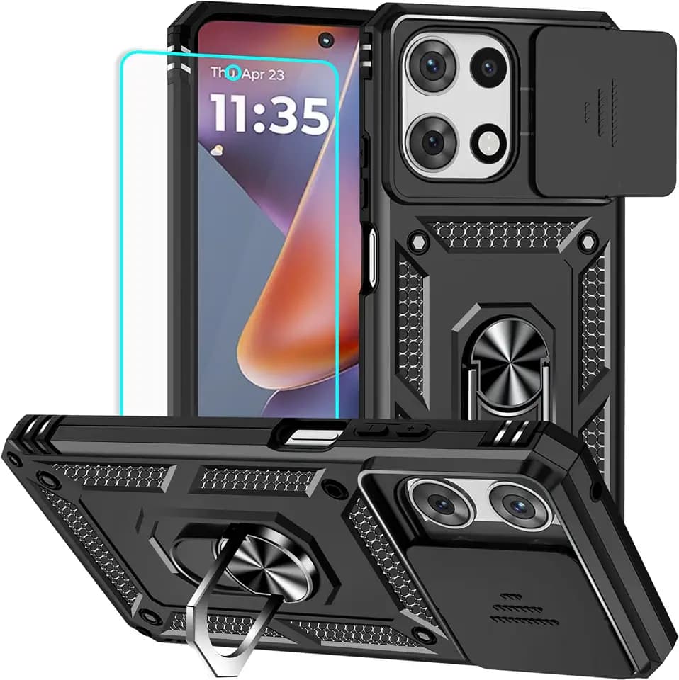 for Moto G 2025/Moto G 2026/Moto G Play 2026 Case with Screen Protector: [Military Grade 20ft. Drop Tested] Slide Camera Cover Ring Shockproof Protective Phone Case (Black)