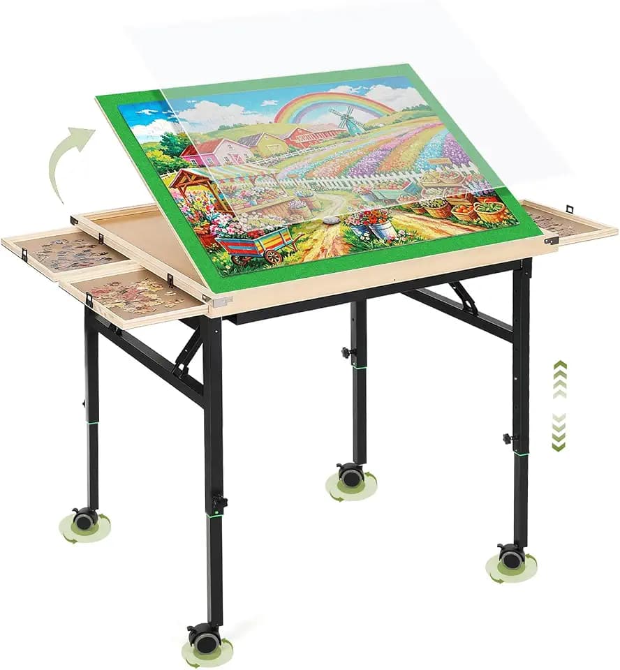 Adjustable Puzzle Table with Drawers, Puzzle Table for Adults