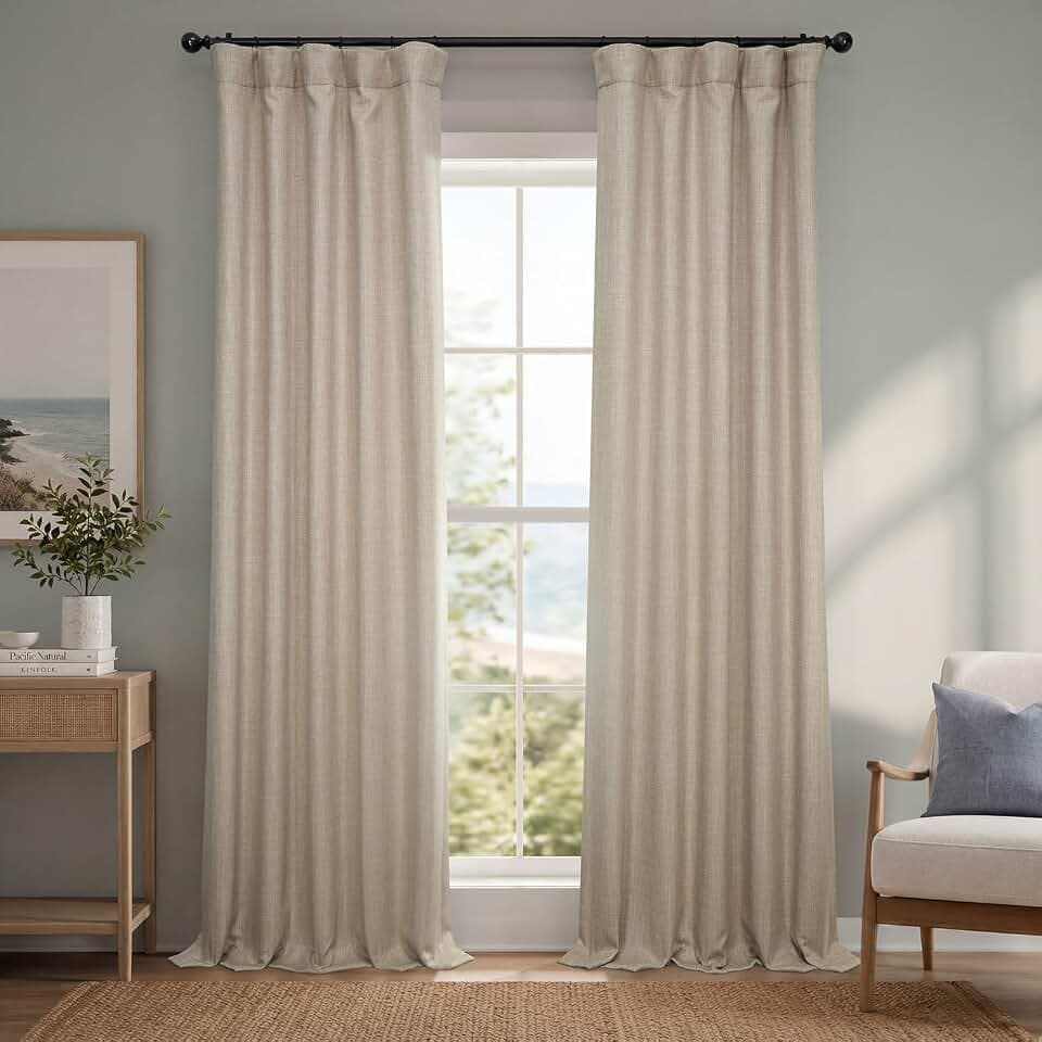Faux Linen Curtains for Living Room (1 Panel) - 50W X 108L, Thatched Tan