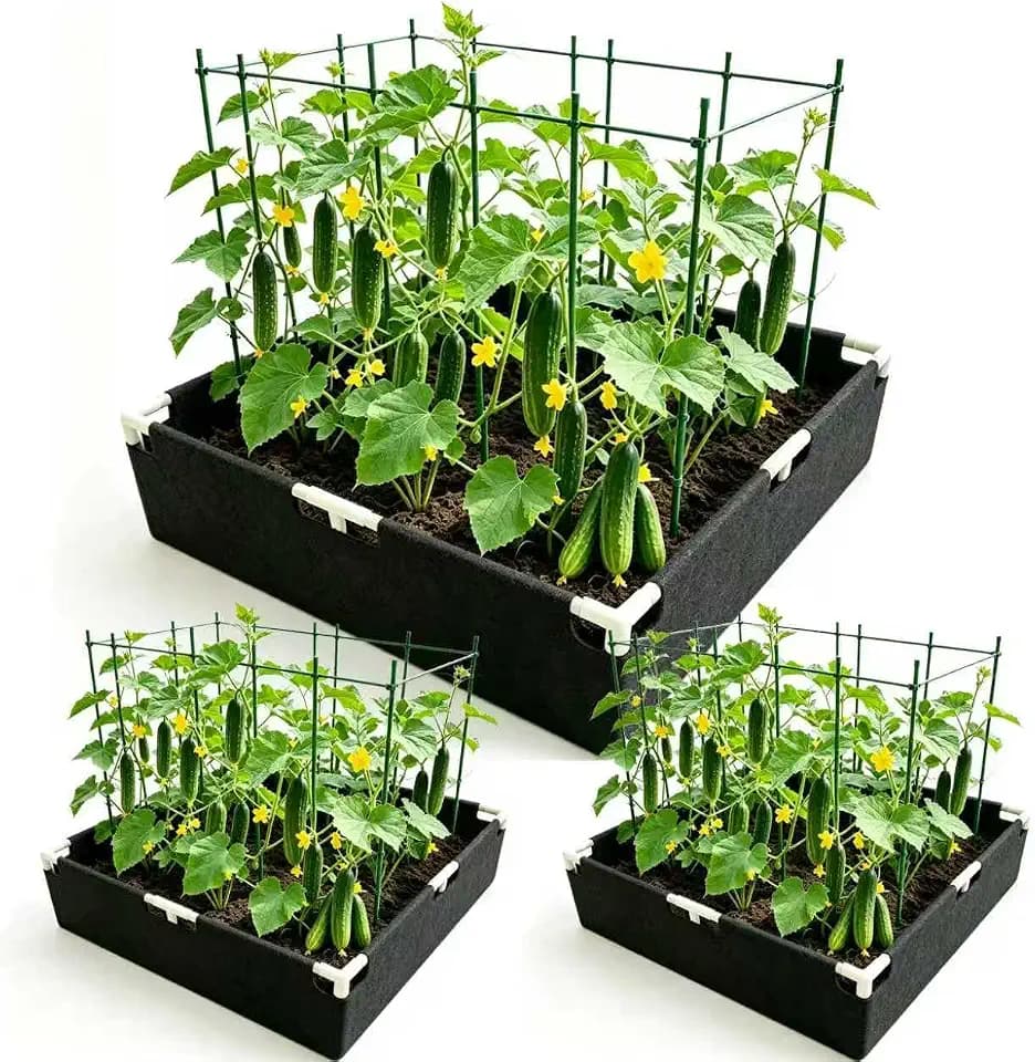 Breathable Felt Raised Garden Bed with PVC Frame, Heavy-Duty Square Planter Box for Vegetables, Herbs & Flowers, 3 Sizes – No Tools Assembly for Patio, Backyard Gardening（3*3*1FT, 2PCS）