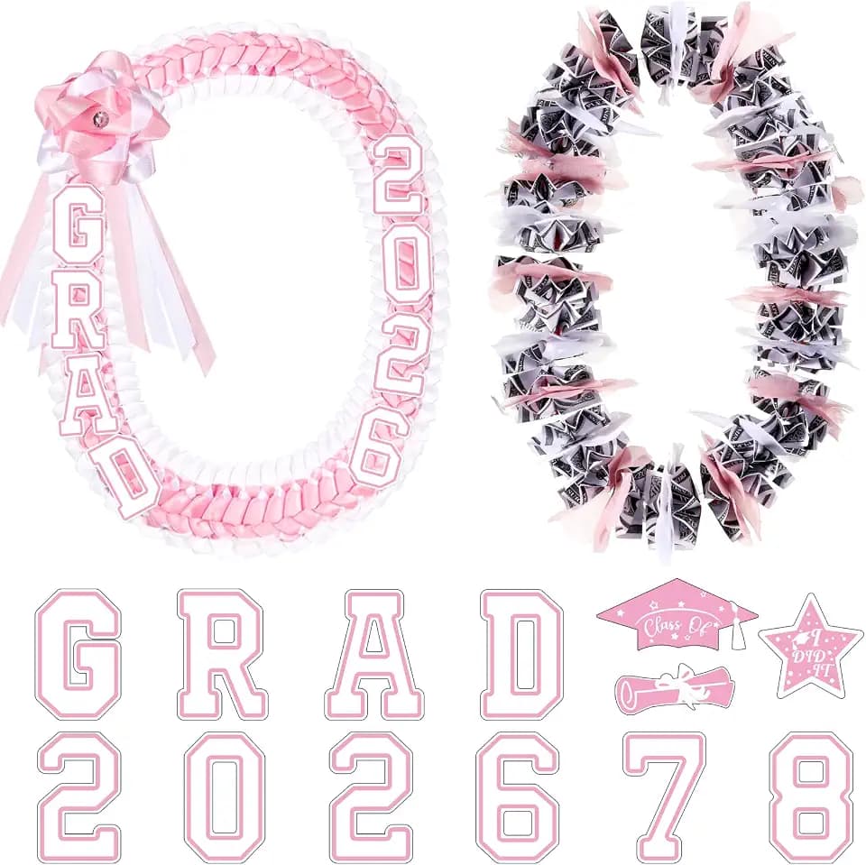 Sureio 2026 Graduation Leis Hawaiian Lei Graduation Money Ribbon Leis Double Braided Necklace Graduate Gift or Women Men