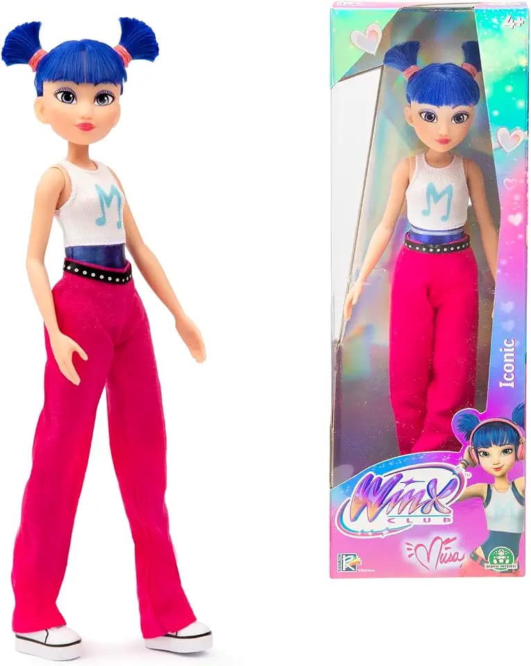 Winx Iconic Puppe – Musa, 27 cm, bewegliche Gelenke, pinkes Haar, ikonisches Outfit – offizielles Winx Club Spielzeug für Mädchen ab 4 Jahren, Fuchsia Pink and Blue