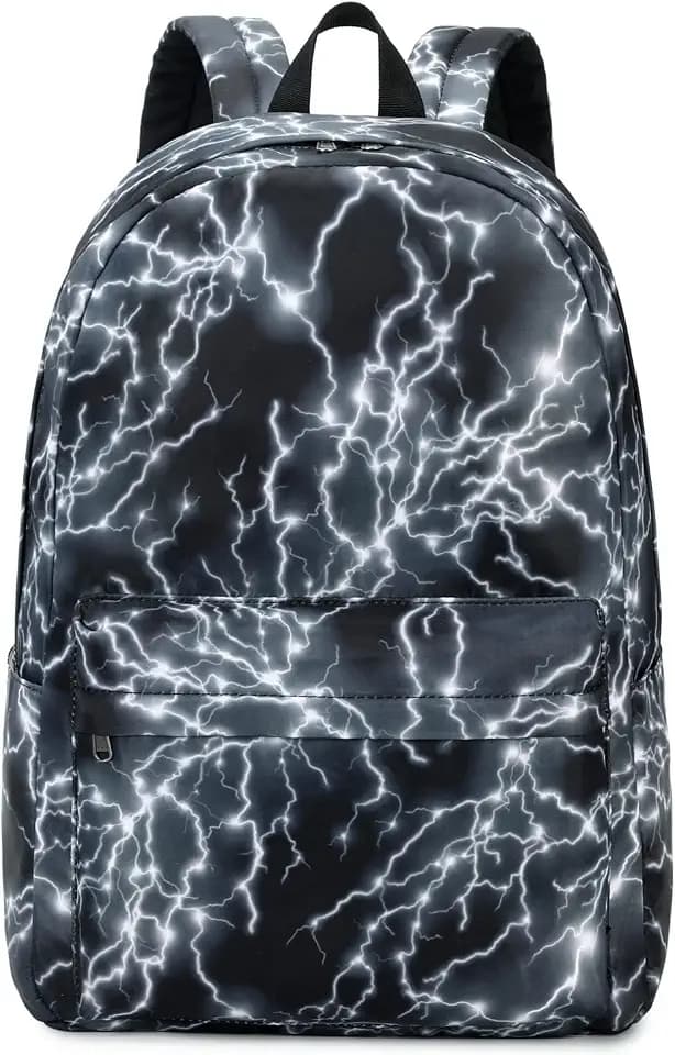 Backpack for Boy Middle School Lightning Bookbag Durable Student Teenager Sturdy Lightweight Waterproof (2-Black)