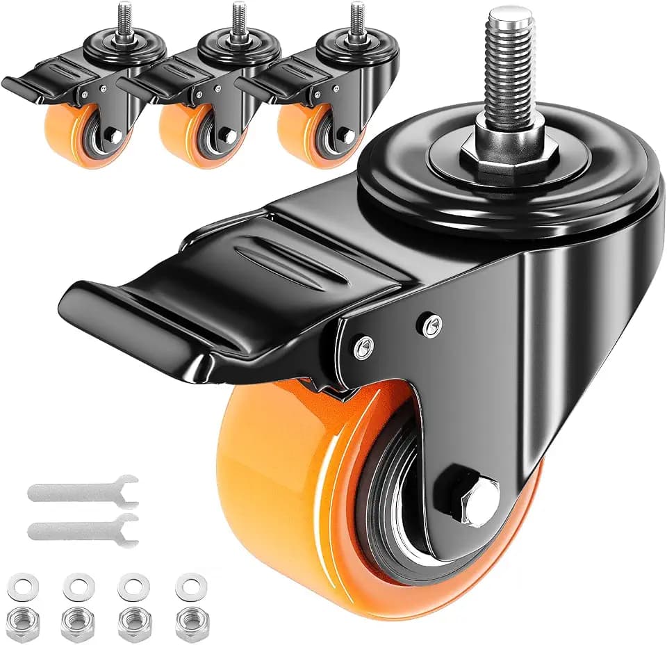 Caster Wheels 2 inch Locking Casters Set of 4, Threaded Stem 1/4"-20 x 1