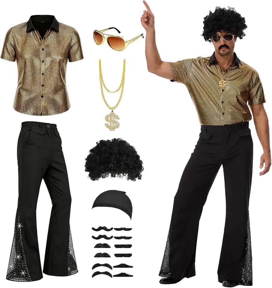 70s Outfits for Men,7 pcs Disco Costume set
