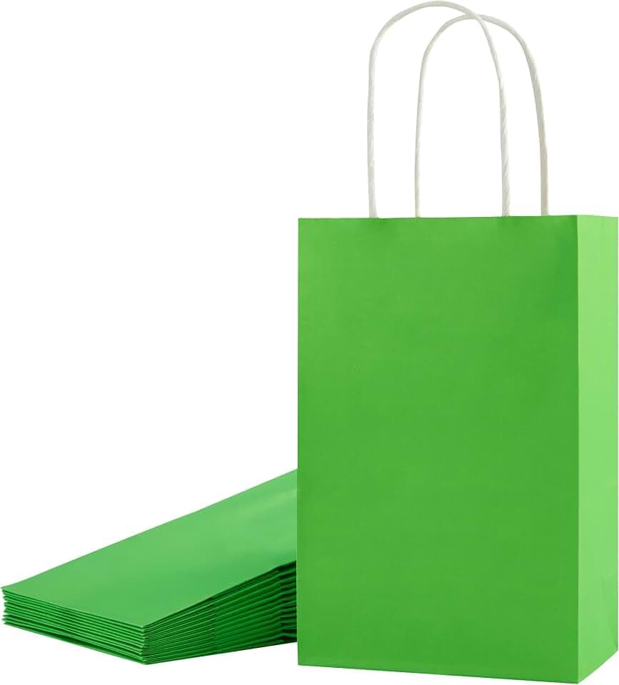 SUNCOLOR 24-Pack Green Gift Bags with Handles, 8" Kraft Paper Party Favor Bags for Christmas St Patrick Day Birthday Easter