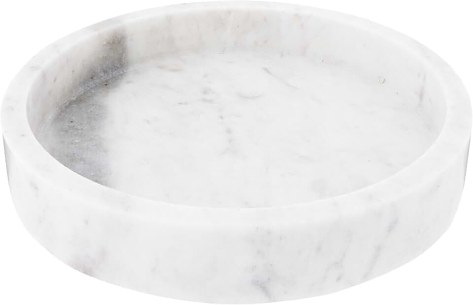 Creative Co-Op Minimalist Round Carved Marble Tray or Charcuterie Board, White