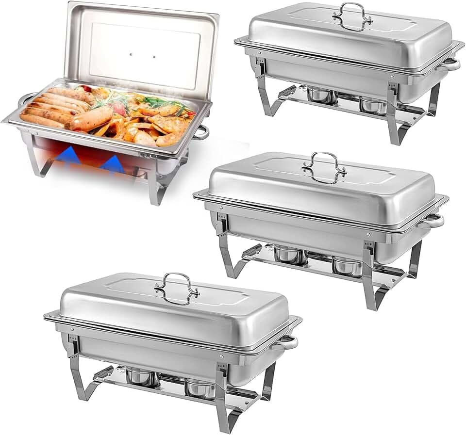 Chafing Dishes for Buffet, 4 Pack 9 Quart Stainless Steel Buffet Set