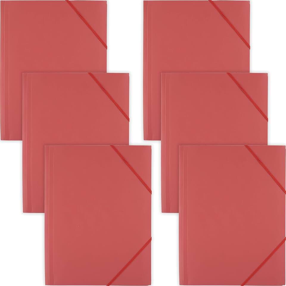 D.RECT Sammelmappe mit Gummiband DIN A4, rot, 450 g/m², aus PP-Kunststoff, Gummizugmappe zur Dokumentenablage, 6 Stück