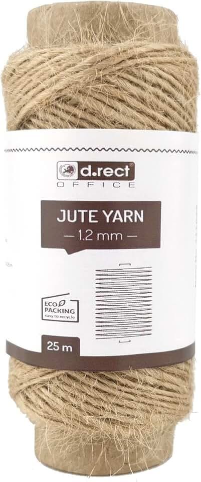 D.RECT 25m Jute-Schnur Natur Braun Jute-Kordel | Packschnur Geschenk-Band Bastelschnur Dekokordel | 1.2mm Dicke | Für: Verpackung,DIY Kunst-Handwerk,Floristik,Dekoration