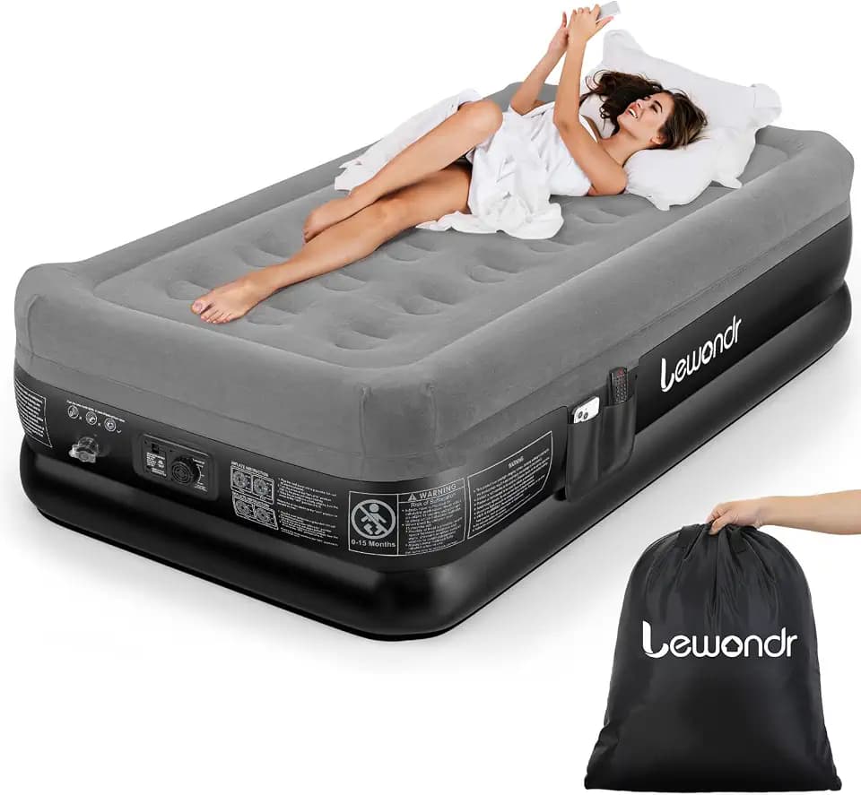 Lewondr Luftbett 1 Person mit Eingebauter Pumpe, 191x99x46CM, Grau