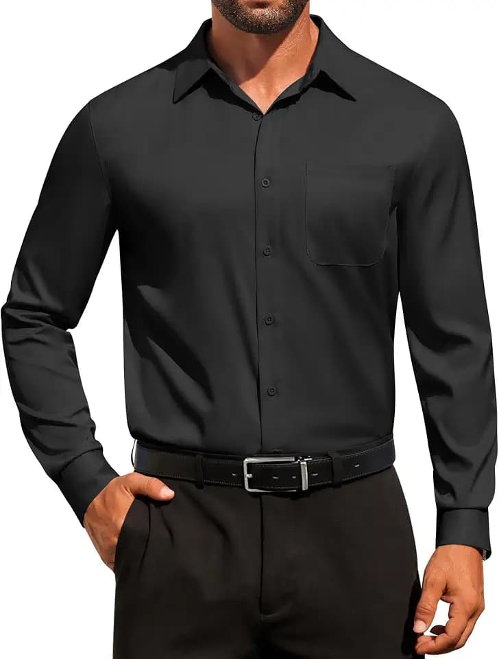 COOFANDY Men's Dress Shirt Solid Long Sleeve Wrinkle Free Formal Shirt Business Button Down Shirts with Pocket