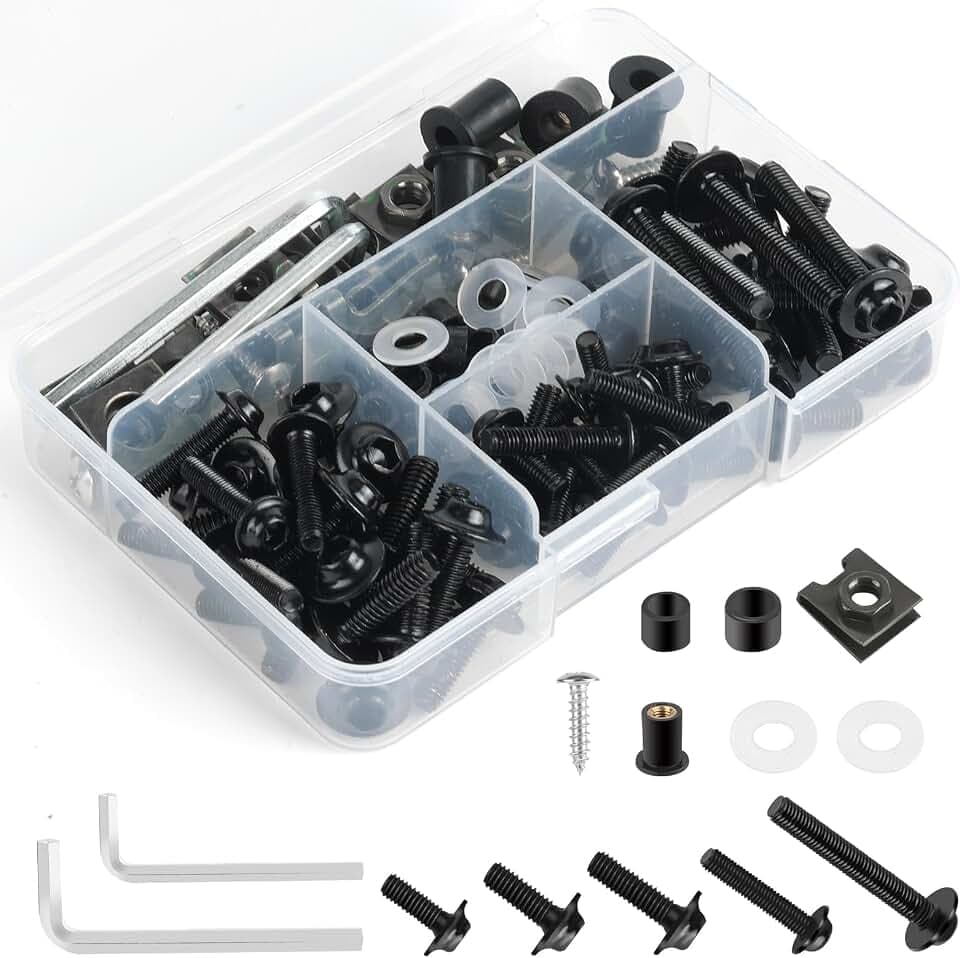 177Pcs Motorcycle Fairing Bolt Kit, Stainless Steel M5 M6 Black