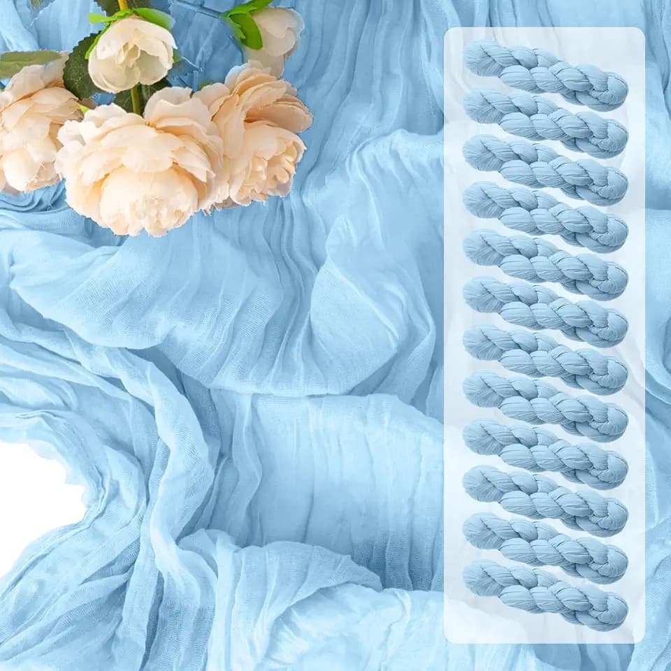 12Pack Baby Blue Cheesecloth Table Runners 10FT Gauze Table Runner