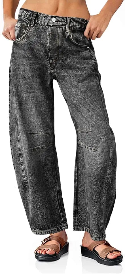 PLNOTME Womens Baggy Boyfriend Jeans Wide Leg Mid Rise Barrel Ankle Pants