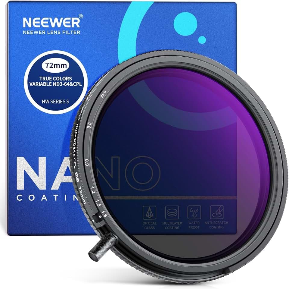 NEEWER 72mm True Colors Variabler ND und CPL Filter mit Pusher, ND3-64(1,5-6 Stop), 2 in 1 einstellbare begrenzte Neutraldichte und Polfilter, beschichtetes optisches HD Glas Zubehör/Alrahmen