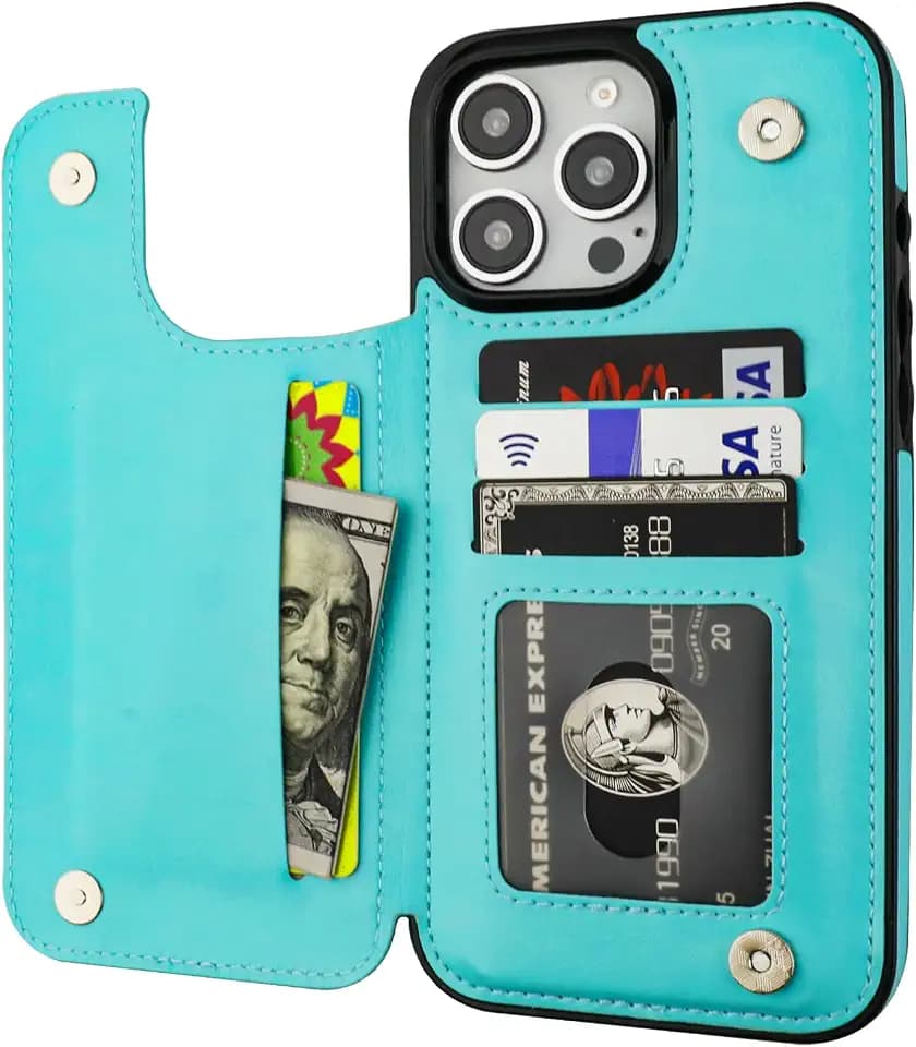 ONETOP for iPhone 16 Pro Max Wallet Case with Credit Card Holder,LightBlue