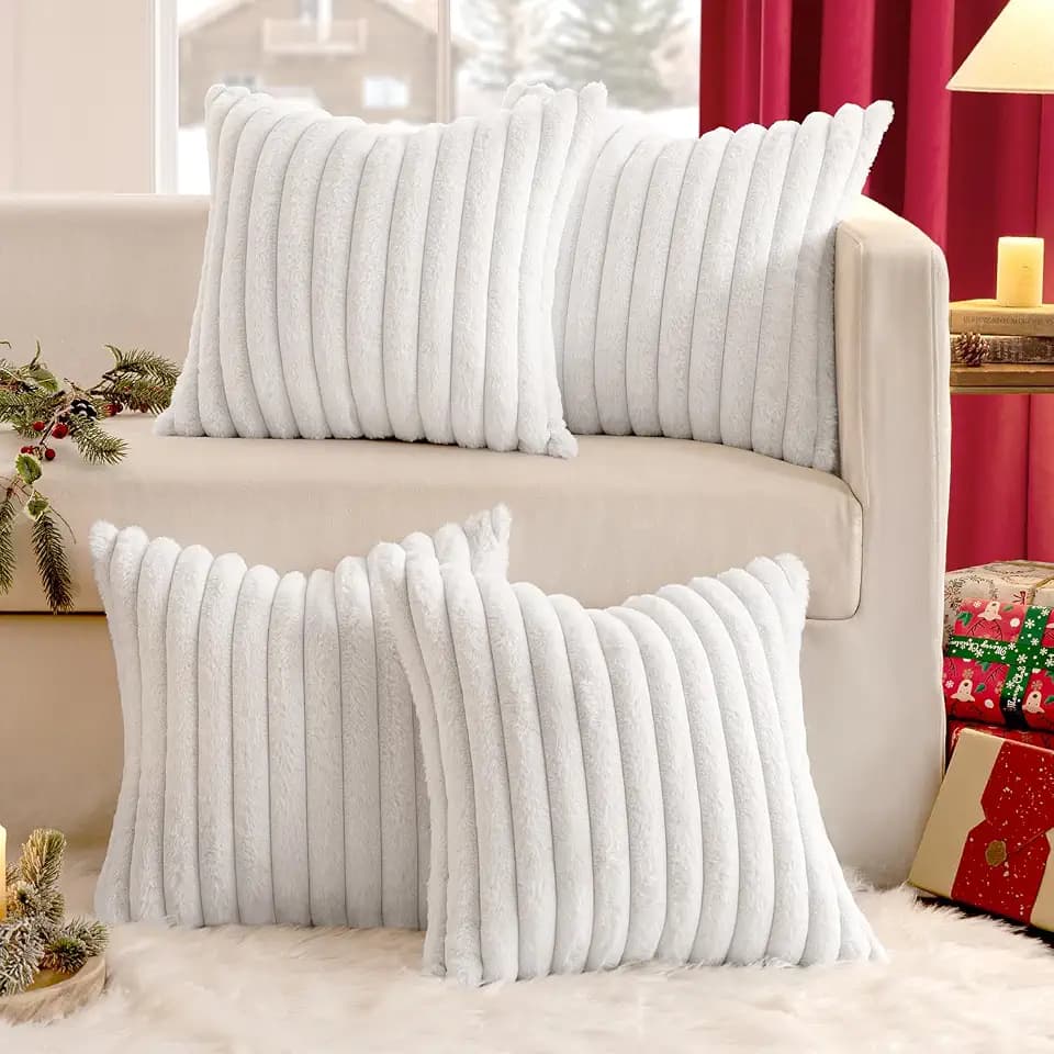 MIULEE Plüsch Kissenbezug 40x40 Kuschelkissen Flauschig Weiß
