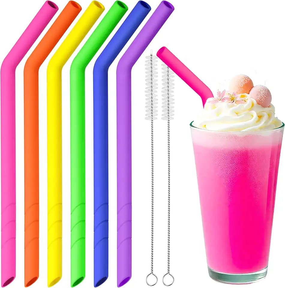 NiHome 6 PCS Extra Wide Reusable Bent Silicone Straws for Boba & Smoothies