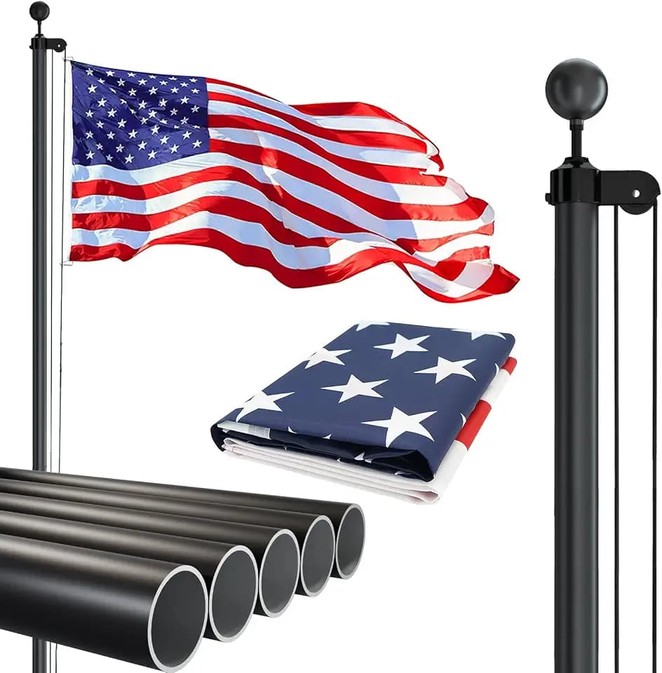 NELXINJO 25FT Heavy Duty Flag Pole Kit for Outside House, 2.1" Bottom Tube, Tapered Aluminum Pole with All Hardware & 3x5 US Flag | Ideal for Patriotic Displays & Gifts (25FT, Black)