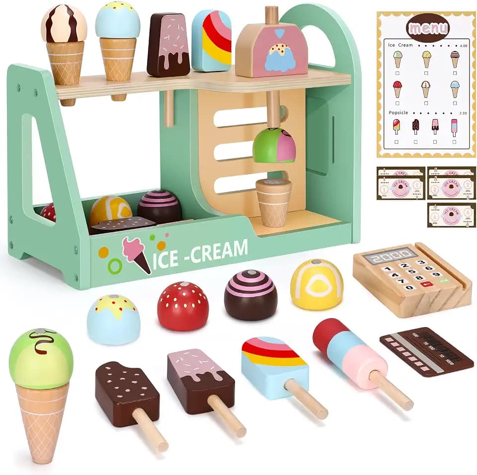 Geschenk Mädchen,Spielzeug Mädchen,Geschenk,Eisdiele Eisladen Kinder Holz,Einkaufsladen Kinder,Kinderküche