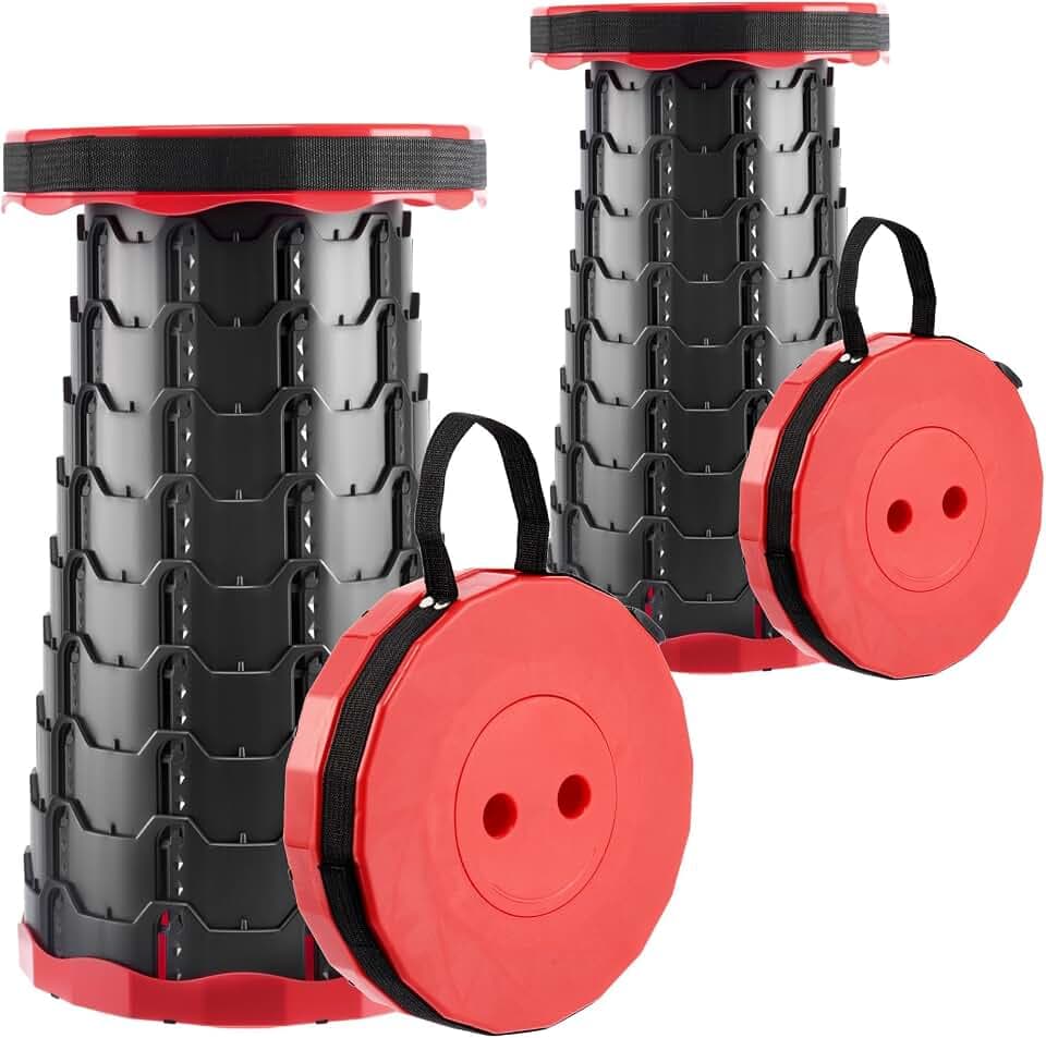 Doseno Collapsible Chair, Portable Collapsible Stool 2 Pack for Adults, Red