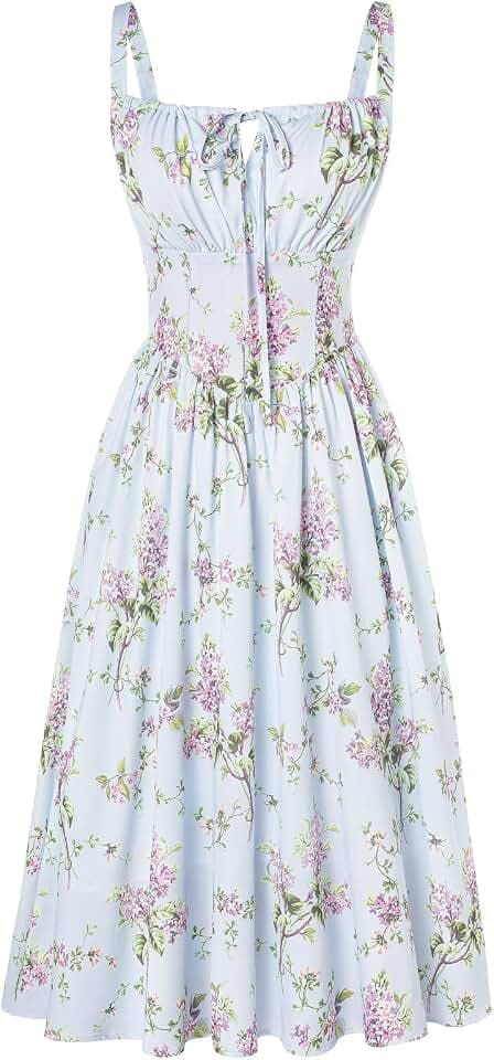 SCARLET DARKNESS Damen Viktorianisches Blumen Korsett Spaghetti Sommerkleid