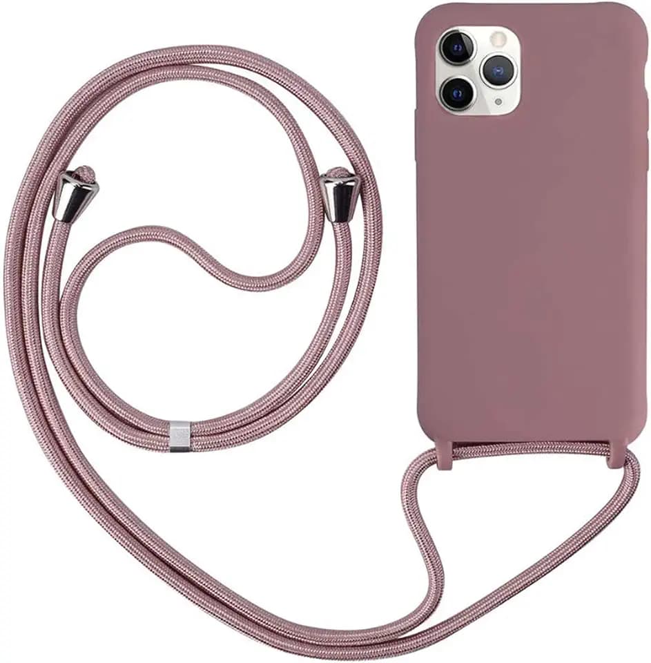 Schutzhülle kompatibel mit iPhone 12/12 Pro, Halskette für Handy-Ketten, Silikonkordel mit Kordel Case TPU Bumper (6,1 Zoll), Rosa Gold