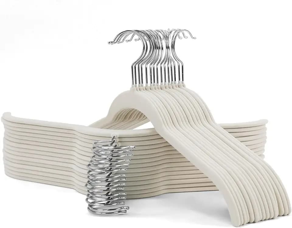 Sishynio Velvet Hangers 30 Pack, Slim Flocked Clothes Hangers Beige