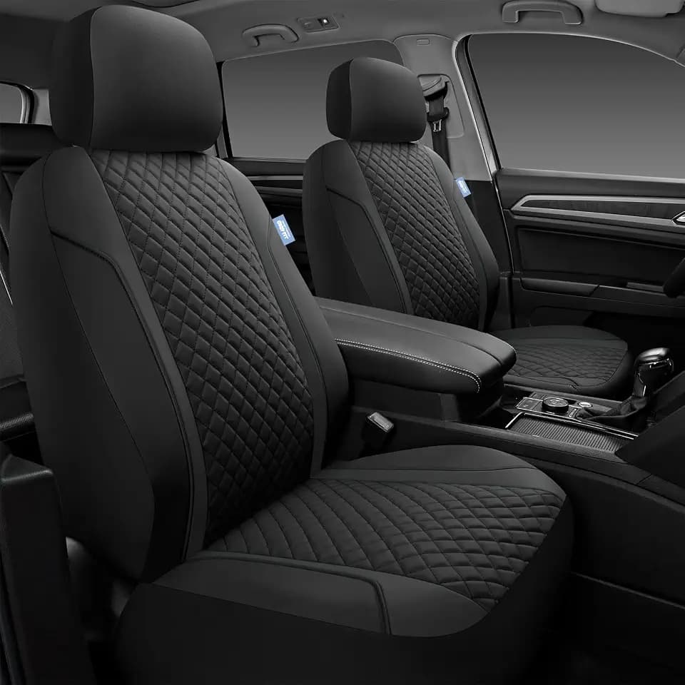 Skechers Seat Covers Contour Foam Cozy Fit,Leather Car Seat Covers, Car Seat Covers Front Seats Airbag Compatible, Universal Automotive Comfort for Most Cars, Vans, Trucks, SUV,Black