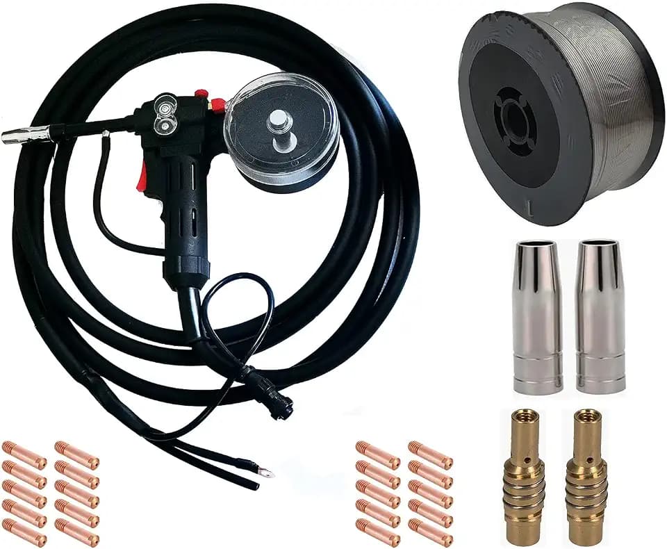 200Amp Aluminum Spool Gun Mig Torch Welding Gun 16.4ft Cables Fit Miller210 Spoolmate 3035 for Aluminum Stainless Steel copper Iron with1.1LB 0.8MM Welding Wire 20 Contact Tips