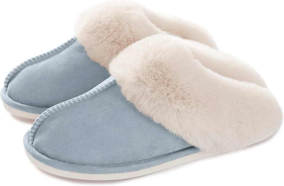 Donpapa Womens Fuzzy Slippers Memory Foam Warm Cozy Indoor House Shoes