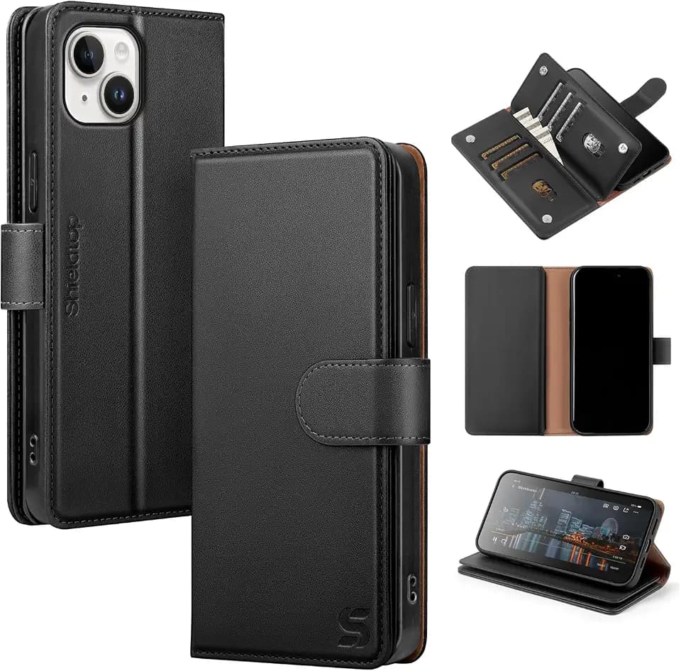 Shieldtop for iPhone 14 Wallet Case with Card Holder,Black
