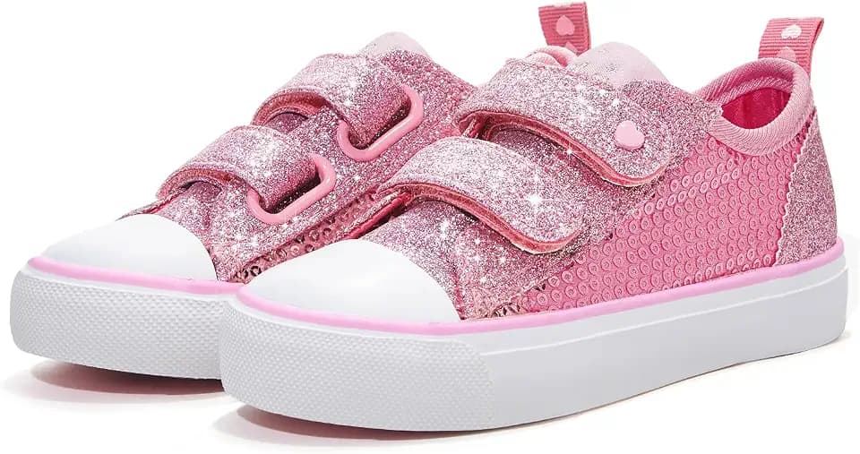 Weestep Toddler Girl Glitter Sneakers Lightweight Sparkle Slip On Canvas Shoes