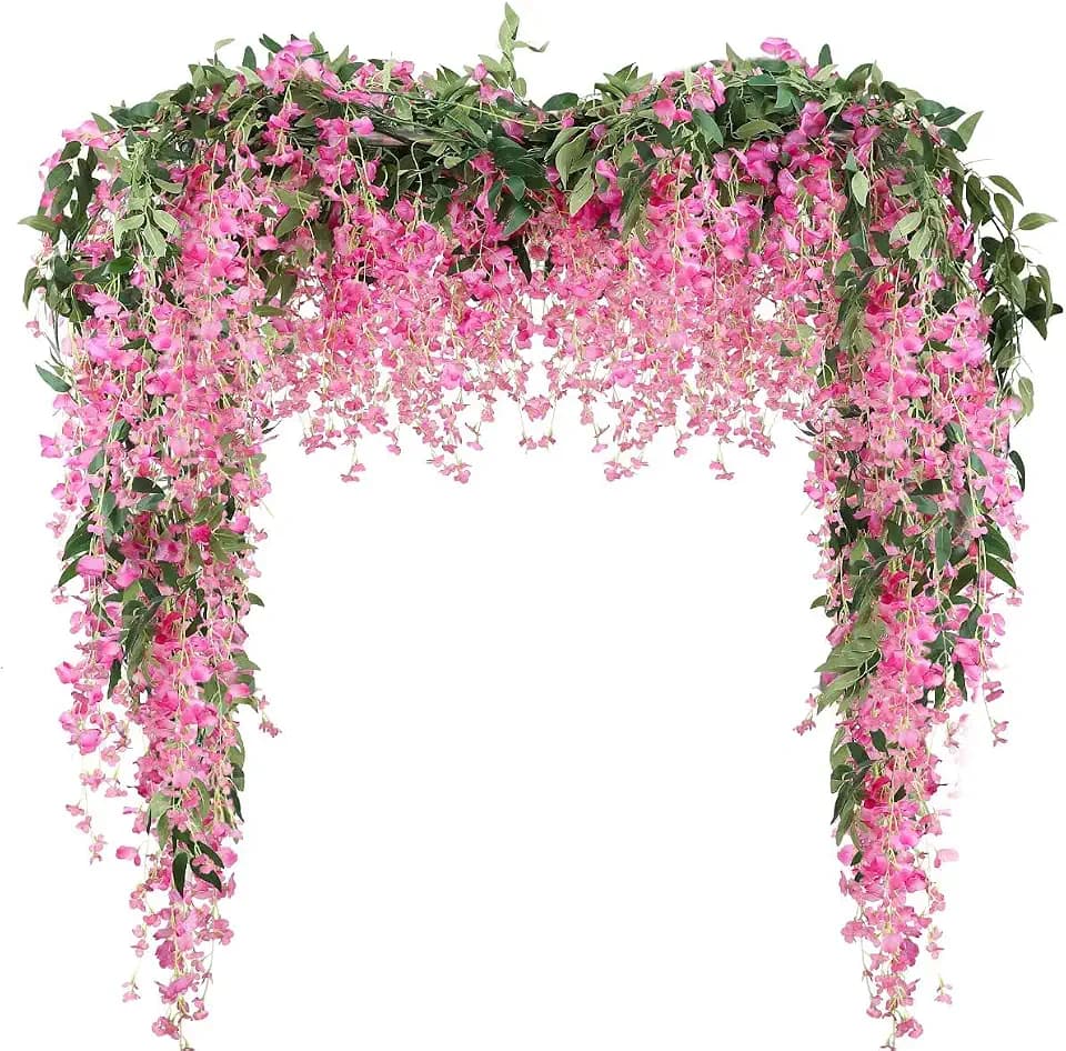 Artificial Wisteria Garland 3Pcs 7.2Ft/Pc Wisteria Hanging Flowers Fuchsia