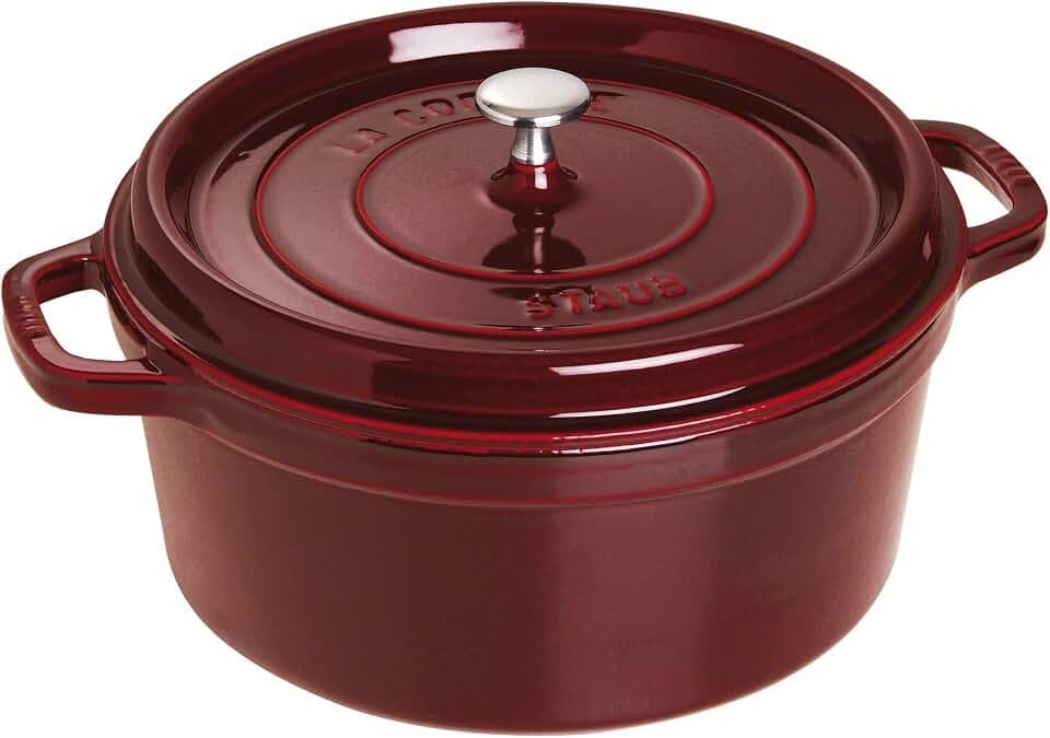 STAUB Cocotte, Gusseisen Bräter mit Deckel, 28 cm, 6,7 L, Rund, Alle Herdarten inkl Induktion, Made in France, Grenadine-Rot