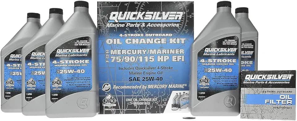 Quicksilver 4-Stroke Oil Change Kit – for Mercury Outboard Engines – 15, 20, 25, 30, 40, 50, 60, 75, 90, 115, 150, 175, 200, 225, 250, 300, 350, 400 HP